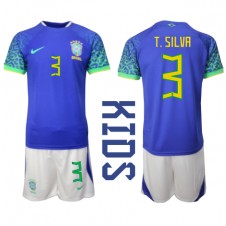 Brasilien Thiago Silva #3 Bortaställ Barn VM 2022 Korta ärmar (+ Korta byxor)